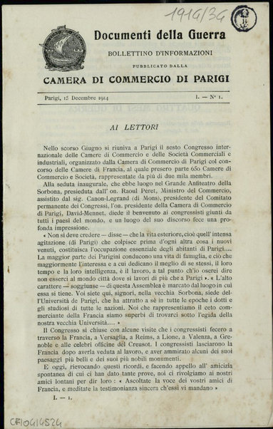 Documenti della guerra : bollettino d'informazioni pubblicato dalla Camera di commercio di Parigi